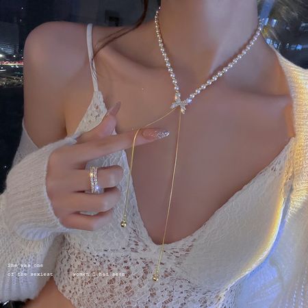 14K Gold Plated Adjustable Pull-Out Butterfly Pearl Necklaces